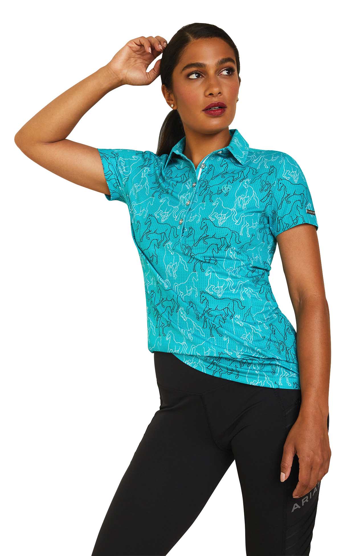 Ariat Women's Motif Polo Shirt, Viridian Green